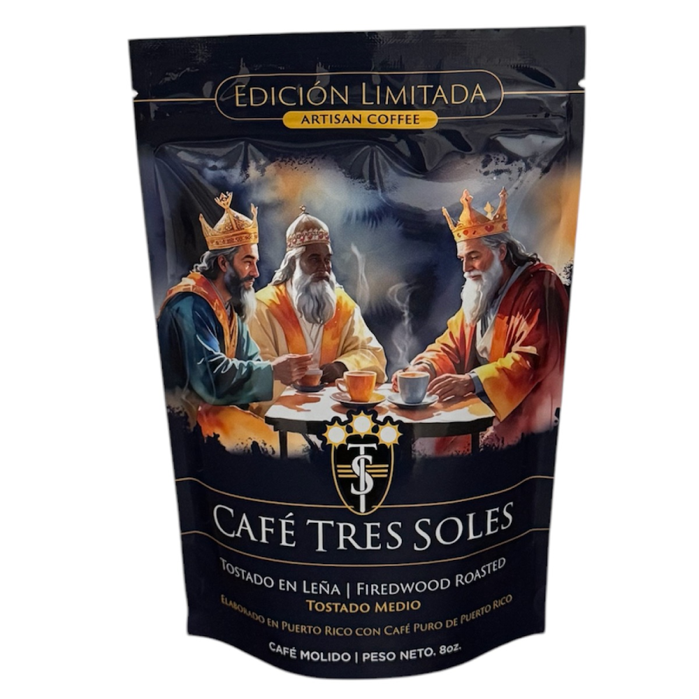Café Tres Soles Edición Los Reyes del Tueste - Tostado en Leña. (Café Arábica Molido)