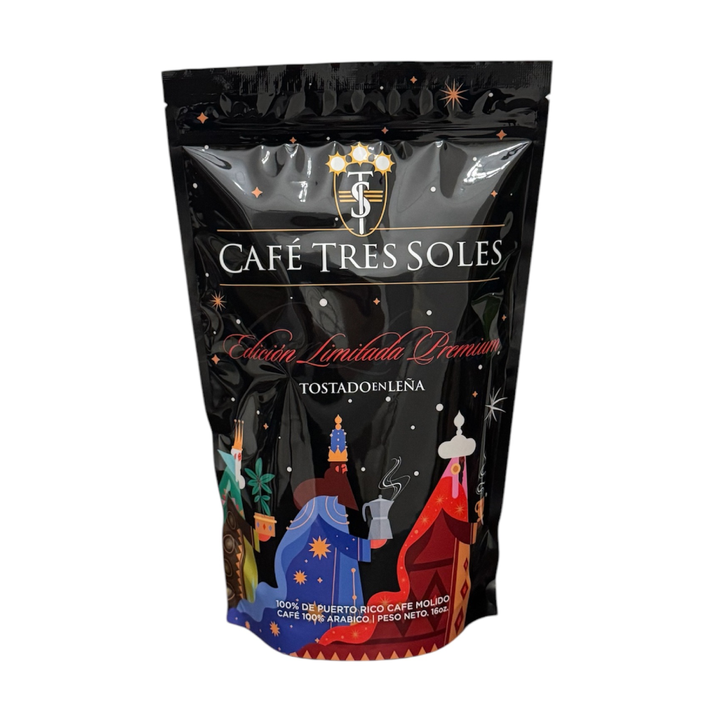 Café Tres Soles Edición Oro, Incienso y Café - Tostado en Leña. (Café Arábica Molido)